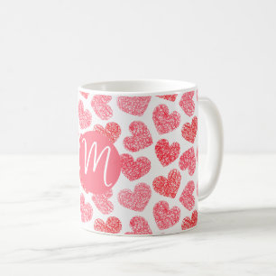 Cute Red Doodled Heart Valentine's Day Monogram Coffee Mug