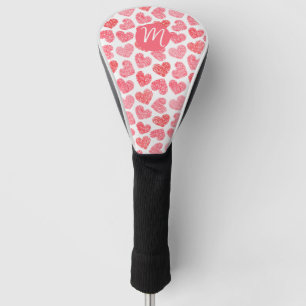 Cute Red Doodled Heart Valentine's Day Monogram Golf Head Cover