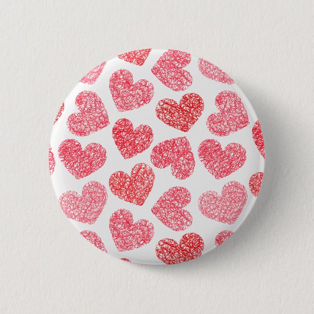 Cute Red Doodled Heart Valentine's Day Pattern 2 Inch Round Button (Front)