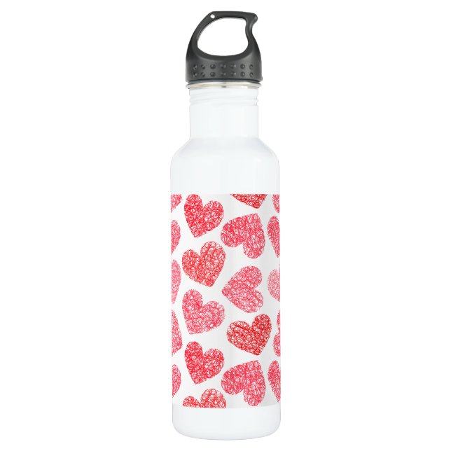 Cute Red Doodled Heart Valentine's Day Pattern 710 Ml Water Bottle (Front)
