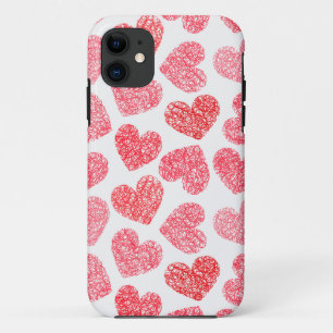 Cute Red Doodled Heart Valentine's Day Pattern iPhone 11 Case