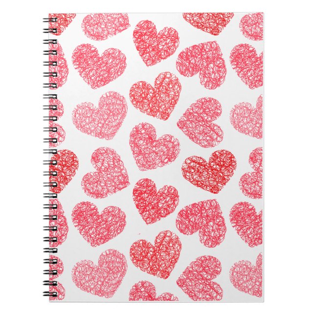 Cute Red Doodled Heart Valentine's Day Pattern Notebook (Front)
