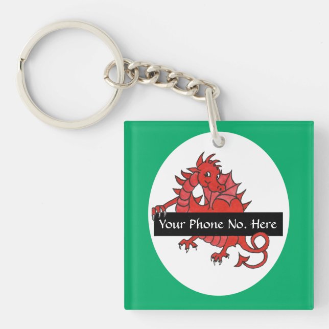 Cute Red Dragon Acrylic Keychain to Personalize (Front)