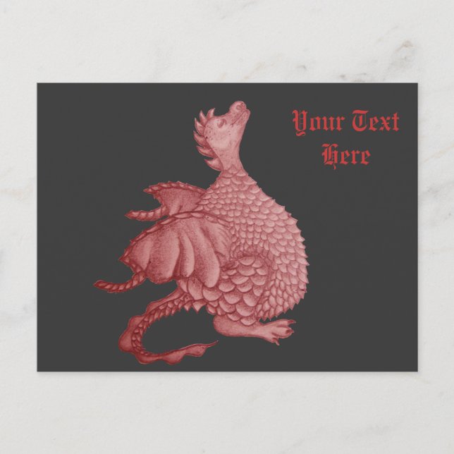 cute red dragon mythical and fantasy creature art postcard (Front)