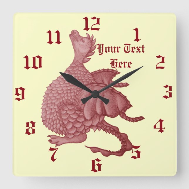 cute red dragon mythical fantasy creature square wall clock (Front)