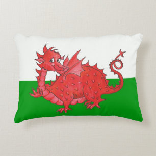 Cute Red Dragon on Green and White Accent Pillow