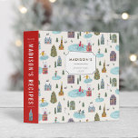 Cute Red & Ecru Christmas Winter Landscape Pattern Binder<br><div class="desc">A cute holiday christmas recipe binder with a winter landscape and skating people pattern</div>