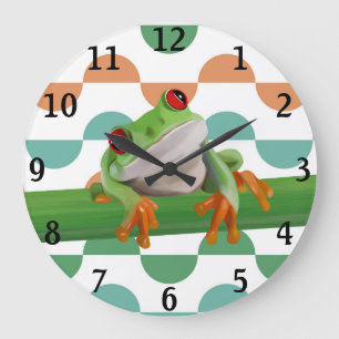 Cute Red Eyed Tree Frog Colorful Geometric Large Clock