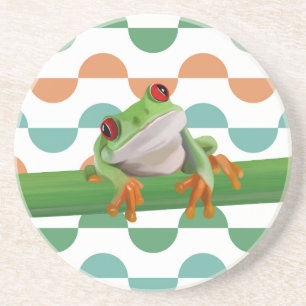 Cute Red Eyed Tree Frog Colourful Geometric Coaster