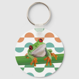 Cute Red Eyed Tree Frog Colourful Geometric Keychain
