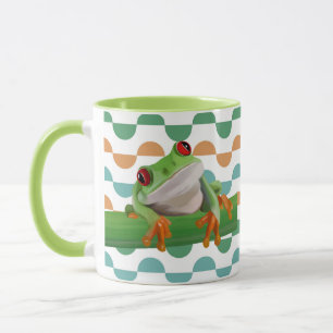 Cute Red Eyed Tree Frog Colourful Geometric Mug