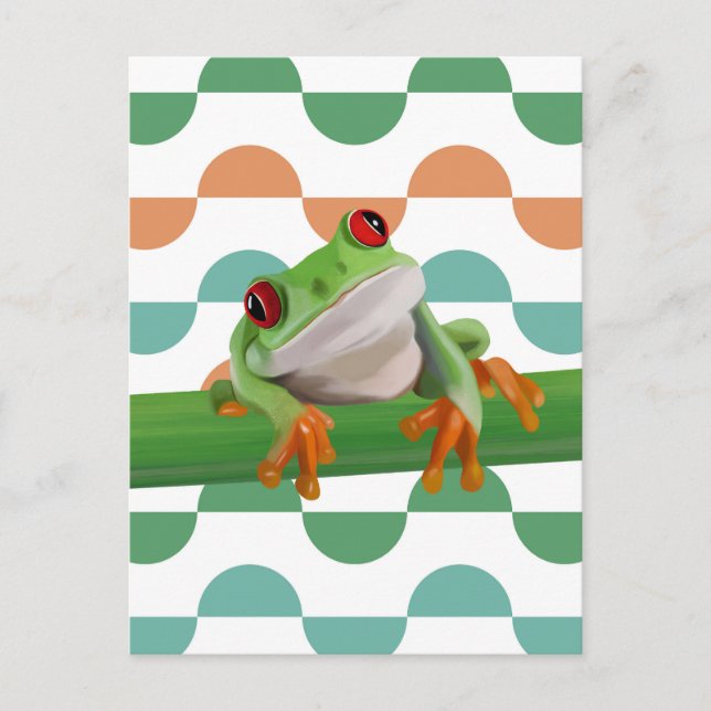 Cute Red Eyed Tree Frog Colourful Geometric Postcard (Front)