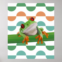 Cute Red Eyed Tree Frog Colourful Geometric