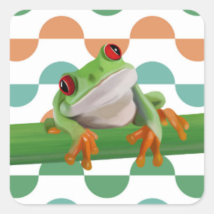 Cute Red Eyed Tree Frog Colourful Geometric Square Sticker
