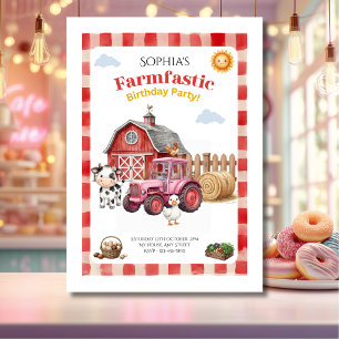 Cute Red Farm Child's Birthday Invitation