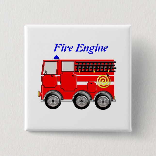 Cute Red Fire Engine Boys Button Badge (Front)