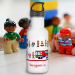 Cute Red Fire Engine & Fire Fighters 532 Ml Water Bottle<br><div class="desc">This design features a red fire engine with fire fighters with their equipment. Stay hydrated in style with our personalized water bottle! Designed for school and college students, it combines functionality and customization. Choose your style and add your name to make it uniquely yours. With its durable construction and leak-proof...</div>