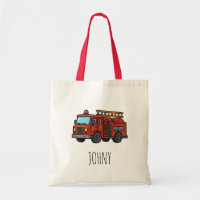 Cute Red Fire Truck Firefighter Kids Tote Bag