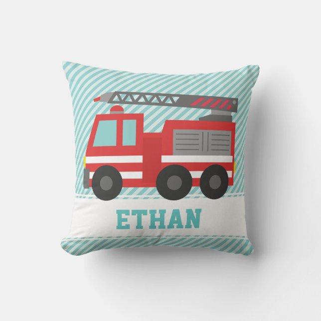 Cute Red Fire Truck for Boys Bedroom Throw Pillow (Front)