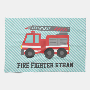 Cute Red Fire Truck for Little Fire fighters Kitchen Towel