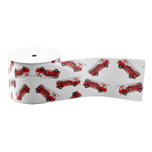 Cute Red Fire truck Kids Birthday Grosgrain Ribbon