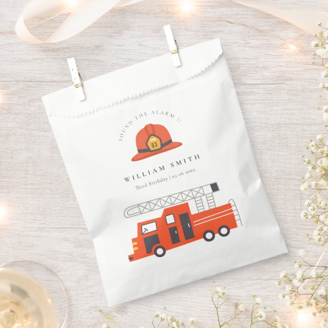 Cute Red Firetruck Engine Kids Any Age Birthday Favour Bag (Clipped)