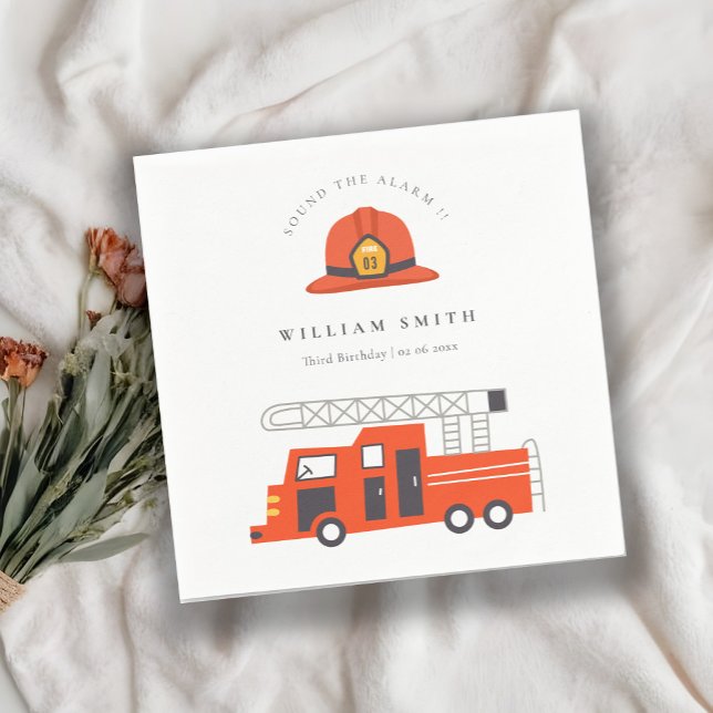 Cute Red Firetruck Engine Kids Any Age Birthday Napkin (Creator Uploaded)