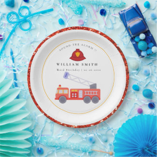 Cute Red Firetruck Engine Kids Any Age Birthday Pa Paper Plate