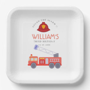 Cute Red Firetruck Engine Kids Any Age Birthday Pa Paper Plate