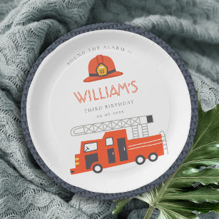 Cute Red Firetruck Engine Kids Any Age Birthday Paper Plate