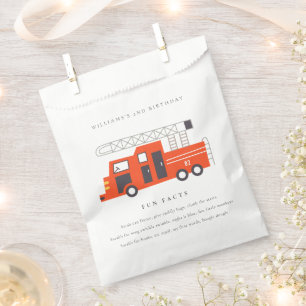 Cute Red Firetruck Engine Kids Fun Facts Birthday Favour Bag