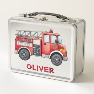 Cute Red Firetruck Metal Lunch Box