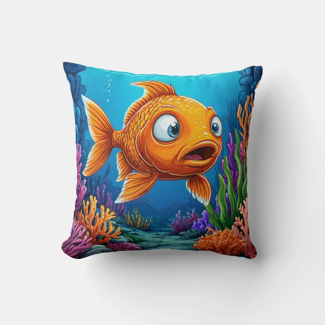 🐟 Cute Red Fish Ocean Fun Decor Gift ✨ Throw Pillow (Front)