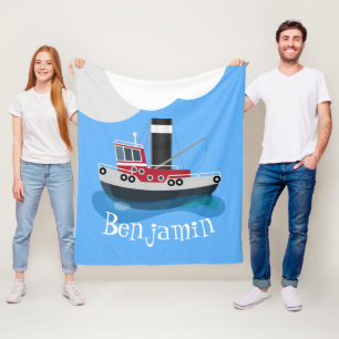Cute red fishing trawler boat cartoon illustration fleece blanket