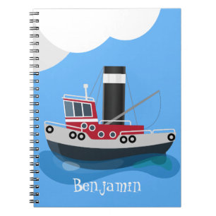 Cute red fishing trawler boat cartoon illustration notebook