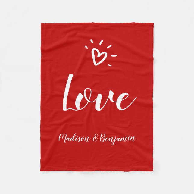 Cute Red Fleece Blanket With Heart Add Your Name (Front)