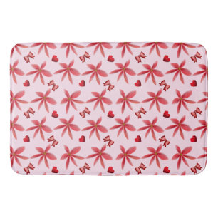Cute Red Floral Heart Pattern Seamless Girly  Bath Mat