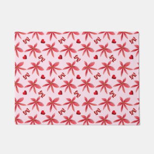 Cute Red Floral Heart Pattern Seamless Girly Doormat