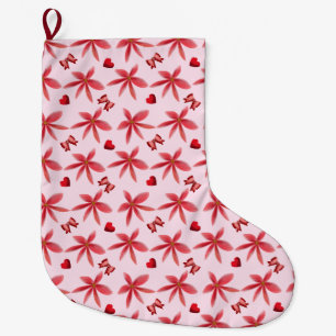 Cute Red Floral Heart Pattern Seamless Girly  Large Christmas Stocking
