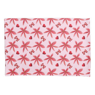 Cute Red Floral Heart Pattern Seamless Girly  Pillowcase