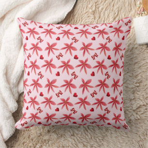 Cute Red Floral Heart Pattern Seamless Girly  Throw Pillow
