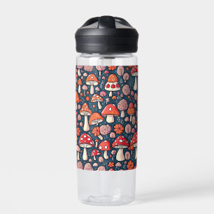 Cute red floral mushrooms in green decor water bottle