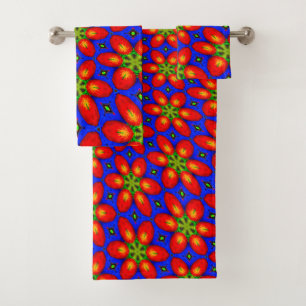 Cute Red Floral Pattern Bath Towel Set
