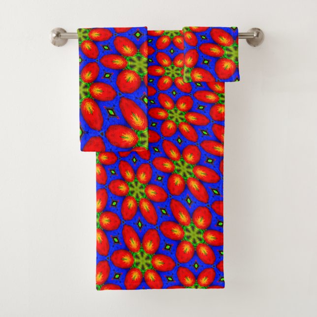 Cute Red Floral Pattern Bath Towel Set (Insitu)
