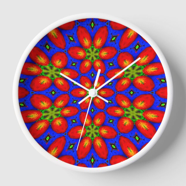 Cute Red Floral Pattern Clock (Front)