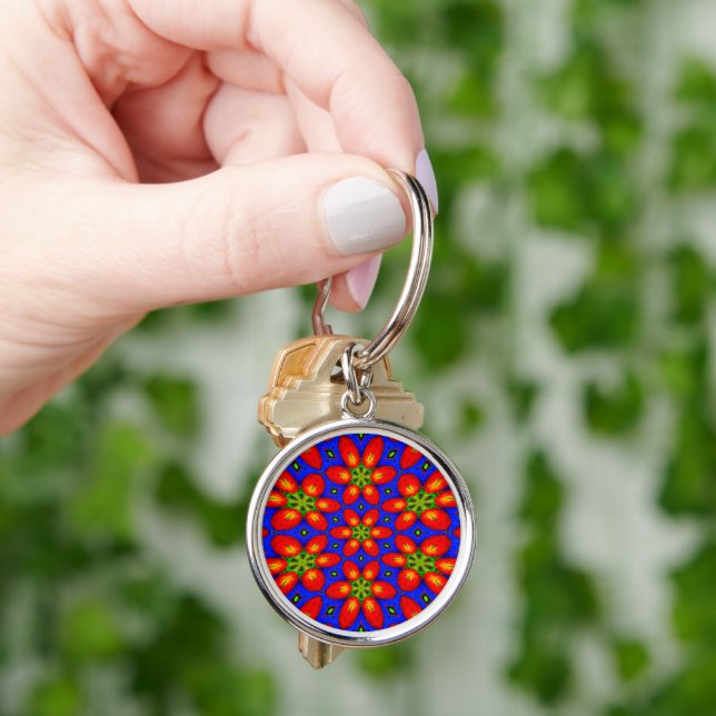 Cute Red Floral Pattern Keychain (Hand)