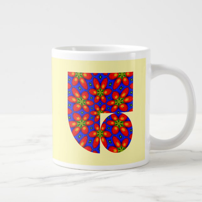 Cute Red Floral Pattern Large Coffee Mug (Right)