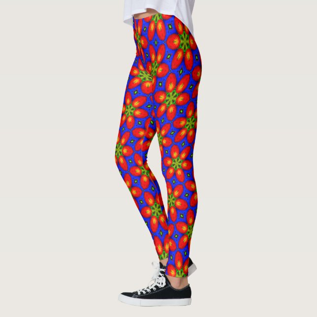 Cute Red Floral Pattern Leggings (Left)