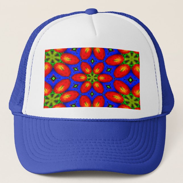 Cute Red Floral Pattern Trucker Hat (Front)