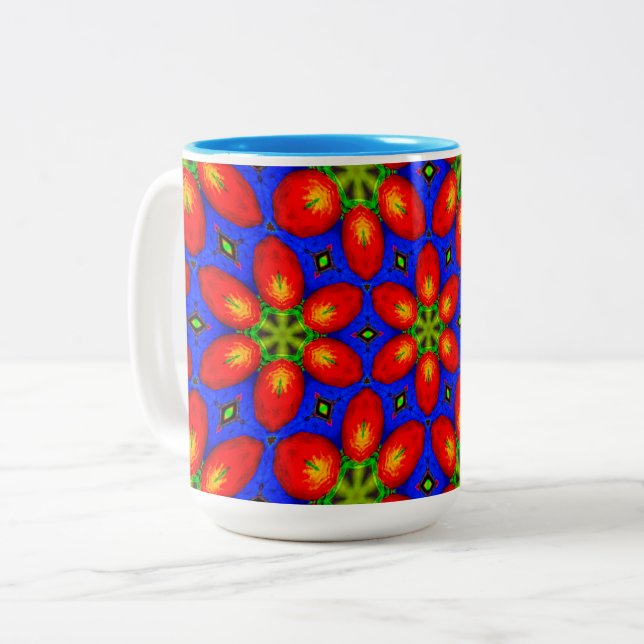 Cute Red Floral Pattern Two-Tone Coffee Mug (Front Left)